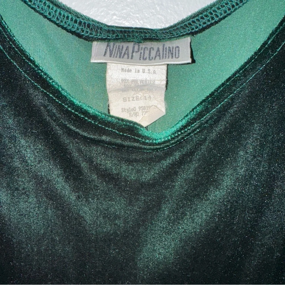 Nina PiccalinoGreen Womens Dress Size 14 Velvet Vintage 90s‎ Midi Slit Slip - Picture 2 of 5
